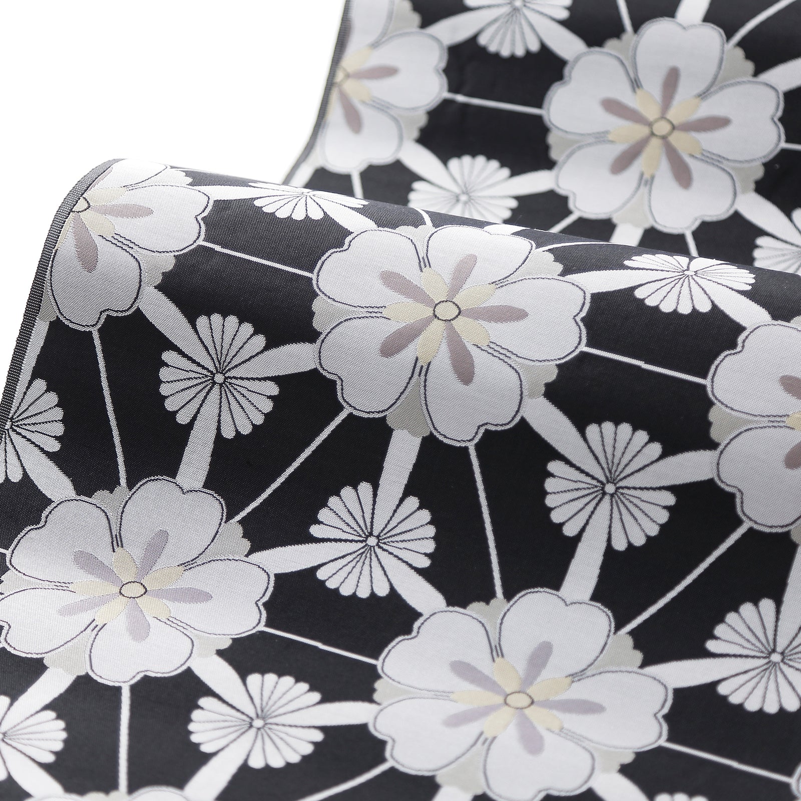 割付 わりつけ 菊桜 黒 西陣織 名古屋帯 しょうは地 紹巴