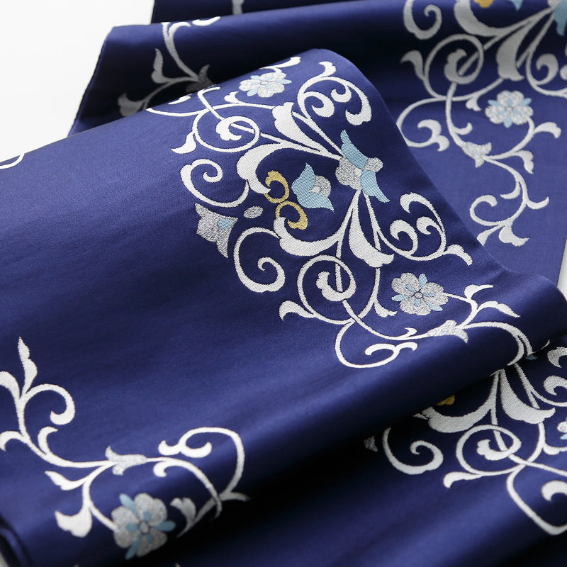 麗珠 レース アラベスク文様  ドレス 紺 薄紫 袋帯 西陣織