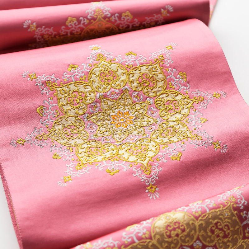 楊貴妃 シンプル 桃 紫 金刺繍 宝相華文 袋帯 西陣織 – ROKUMONJIYA